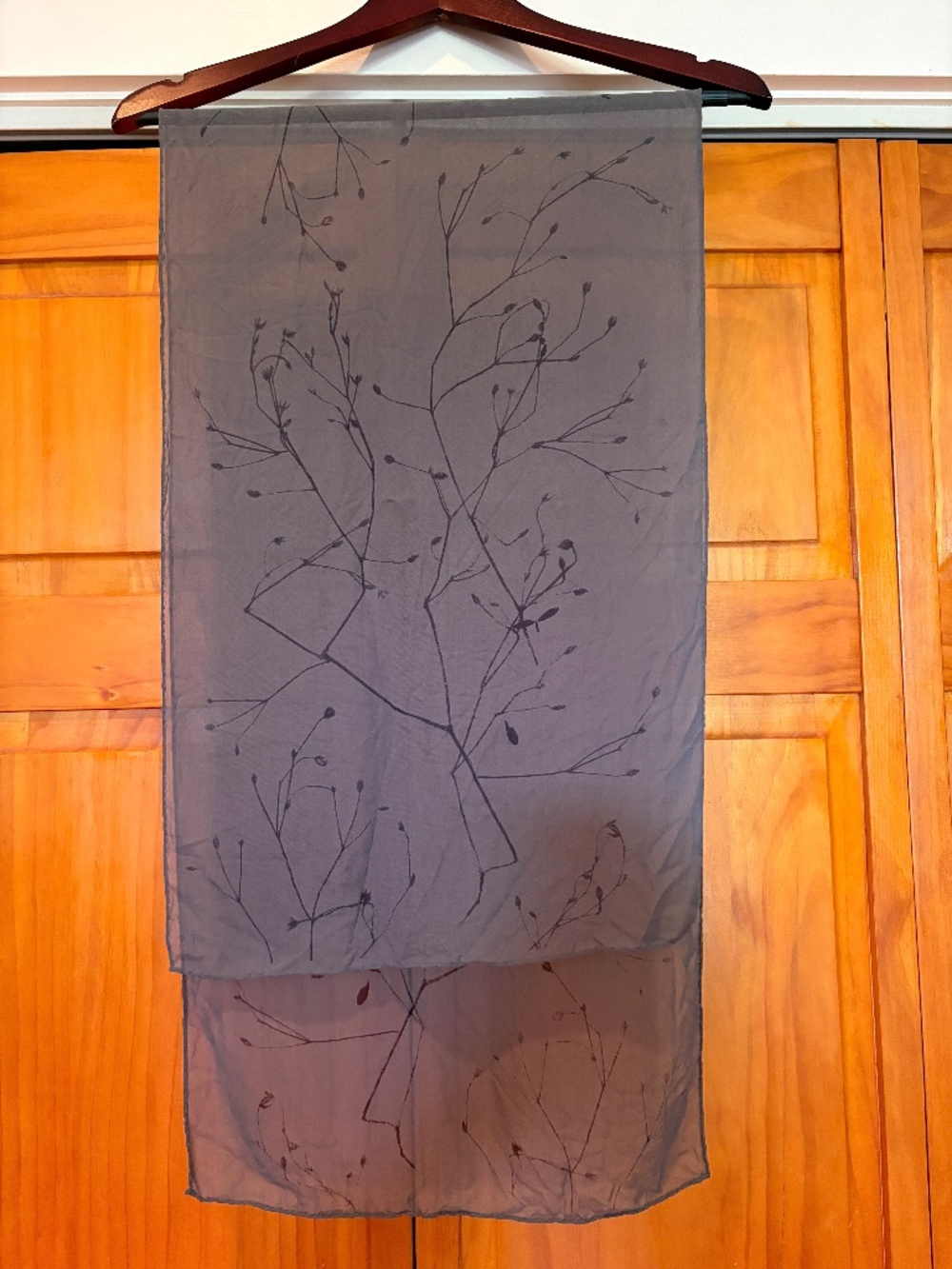100% Silk Scarf in Gray with a Branch Like Print Sheer - Picture 6 of 13